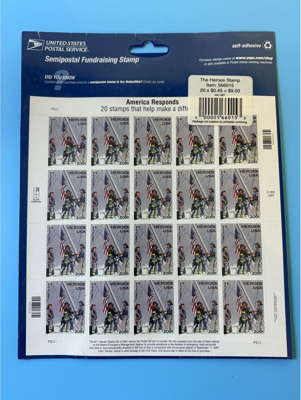 Sealed World Trade Center 9/11 Heroes 2001 Postage Stamp Set 20 WTC 1st Issue